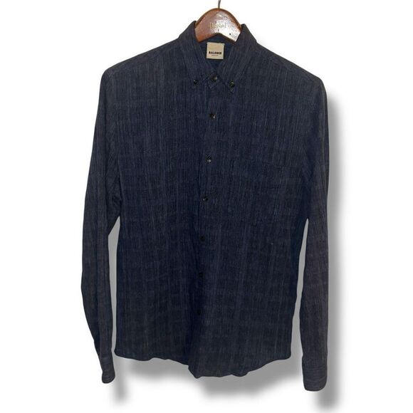 Baldwin Denim KC Navy Woven Oxford Button Down Sz S - Picture 1 of 8